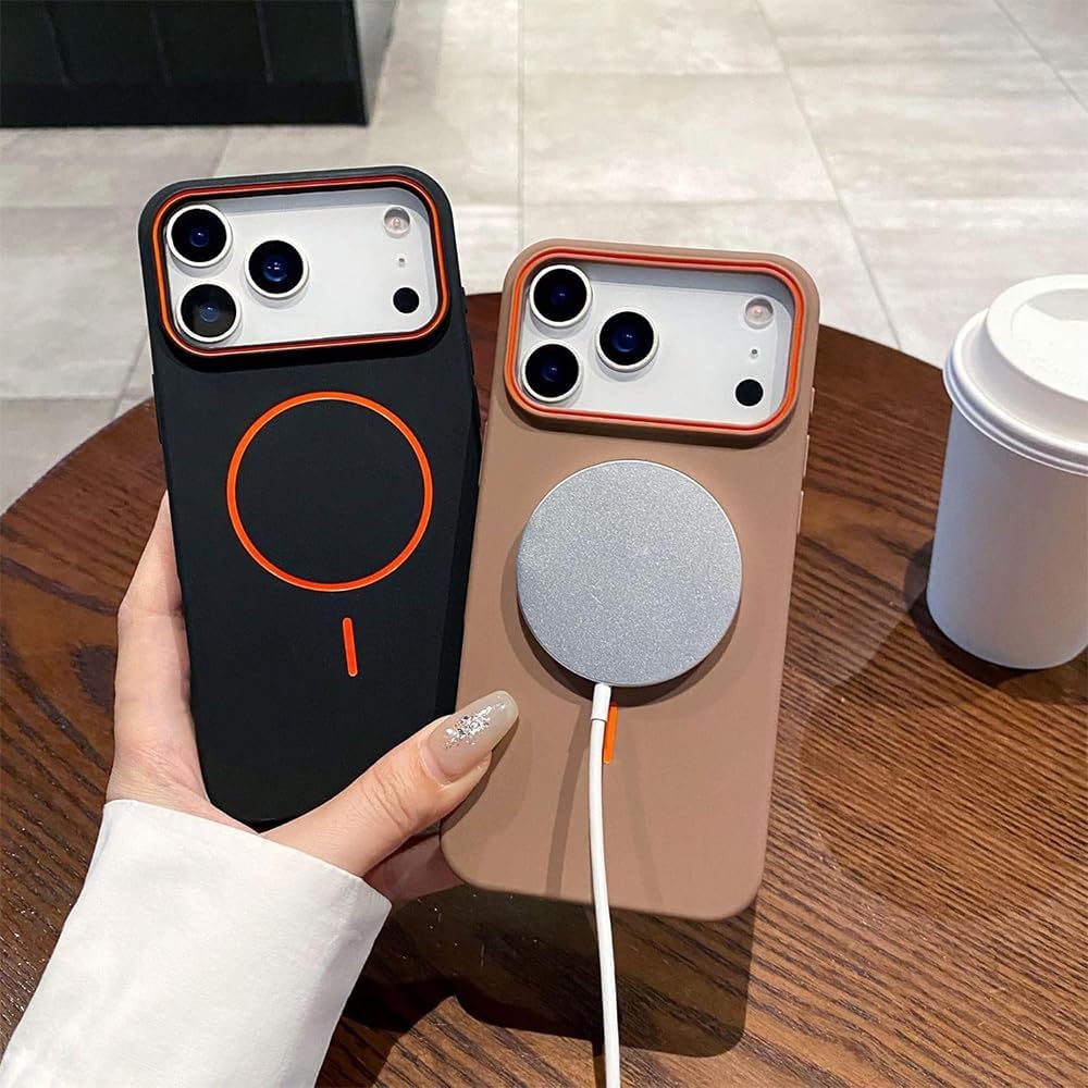 Designed for iPhone Cases,Contrast Color Frosted Silicone Anti Drop Magnetic Case, Compatible with MagSafe Wireless Charging (Black,iPhone 15 Pro) - Image 2