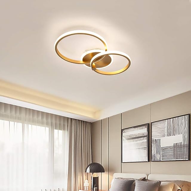 Becailyer Modern LED Ceiling Lamp, 40W Flush Mount Ceiling Light with Two Ring Circle, Gold Acrylic Chandelier Light Fixtures for Living Room Bedroom Kitchen, 6000K Cool White