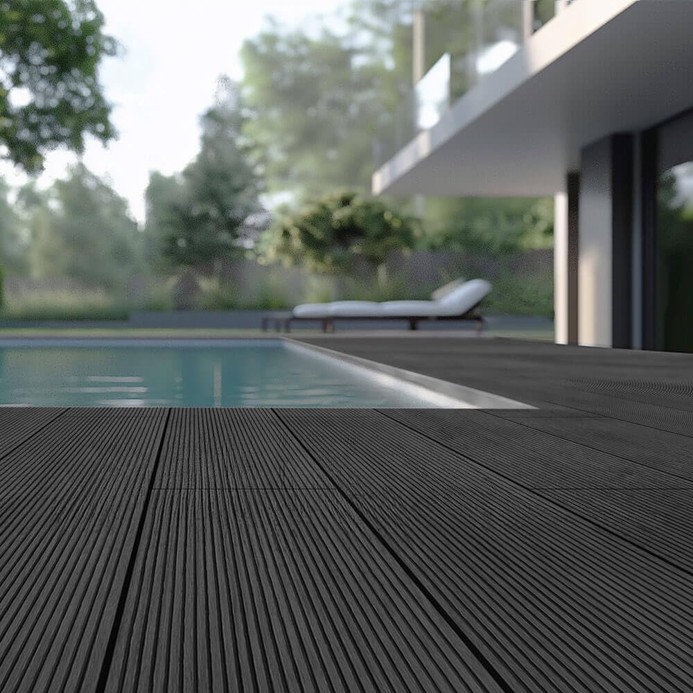 Home Deluxe - WPC Terrassendielen SAMANA - Anthrazit, 16m² - Inkl. Unterkonstruktion und kompl. Zubehör I Terrassenboden Poolumrandung Balkonbelag