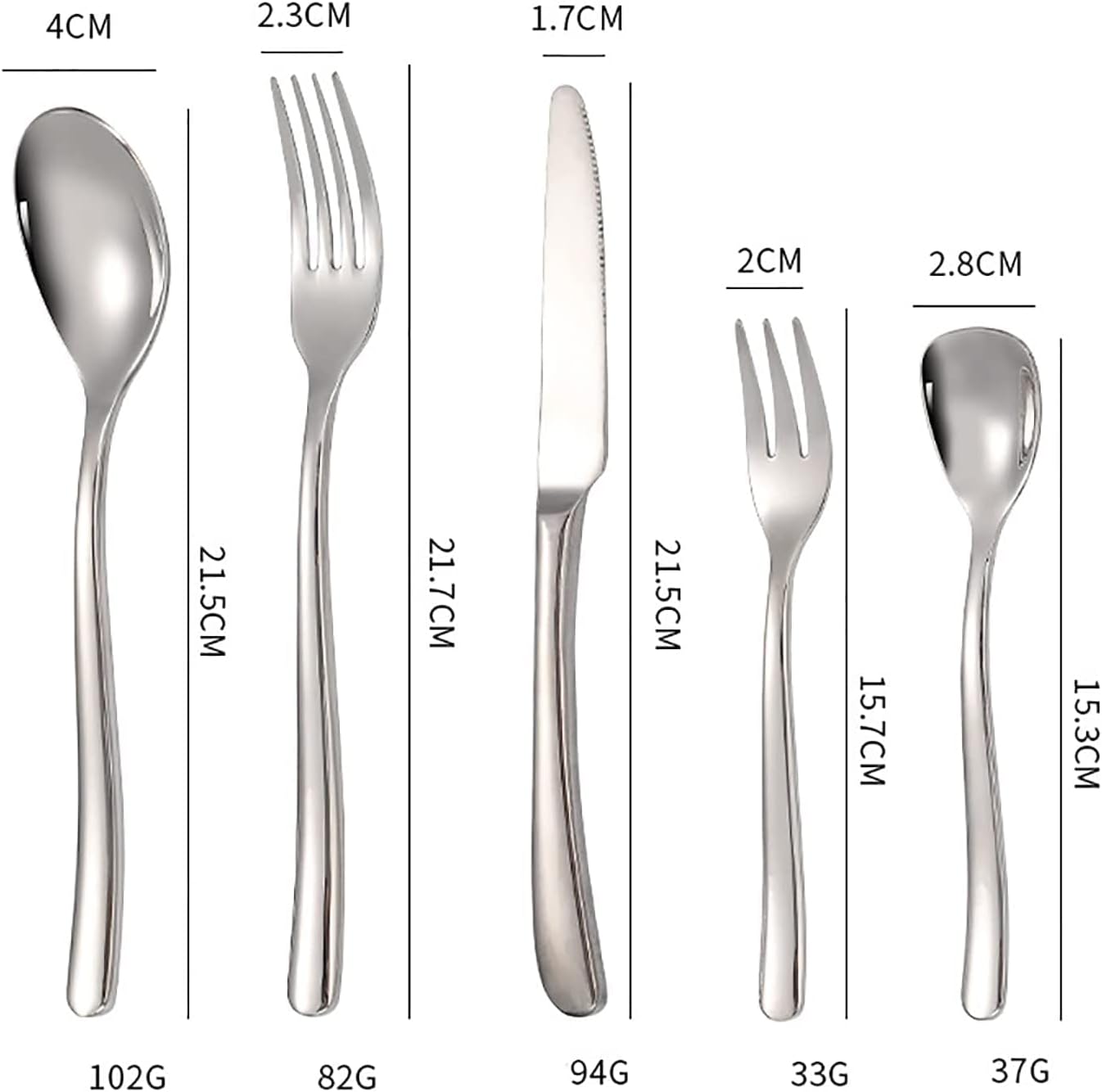 Silverware Set Stainless Steel Steak Knife Fork Dessert Spoon 4-piece Set Personality Creative Serves 1 people Home Party（4 Piece Set） (Silver 16)