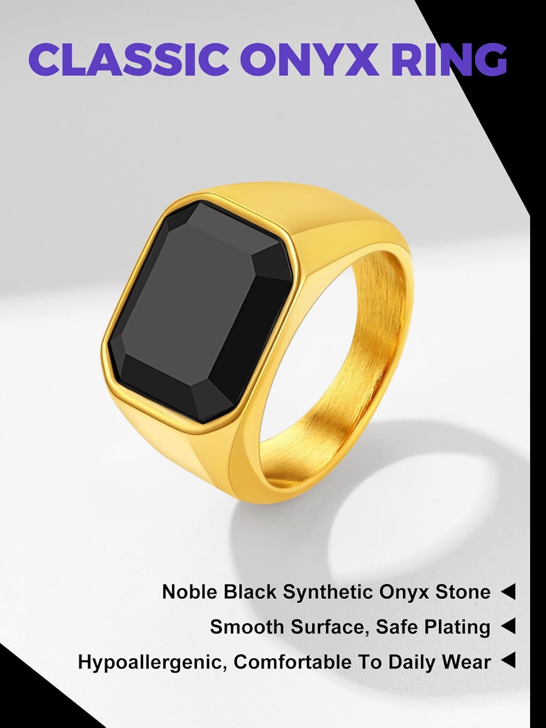 Richsteel Black Onyx Signet Ring for Men - Image 3