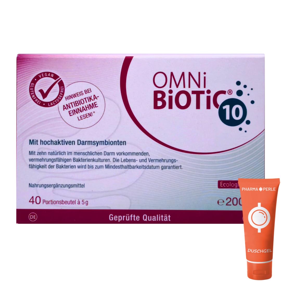 OMNi-BiOTiC 10 1x 40 x 5 g | 10 Bakterienstämme | Probiotikum für die Darmflora | Anwendung während und nach Antibiotika | Darmbakterien | Mikrobiom-Unterstützung | Spar-Set plus Pharma Perle giveaway
