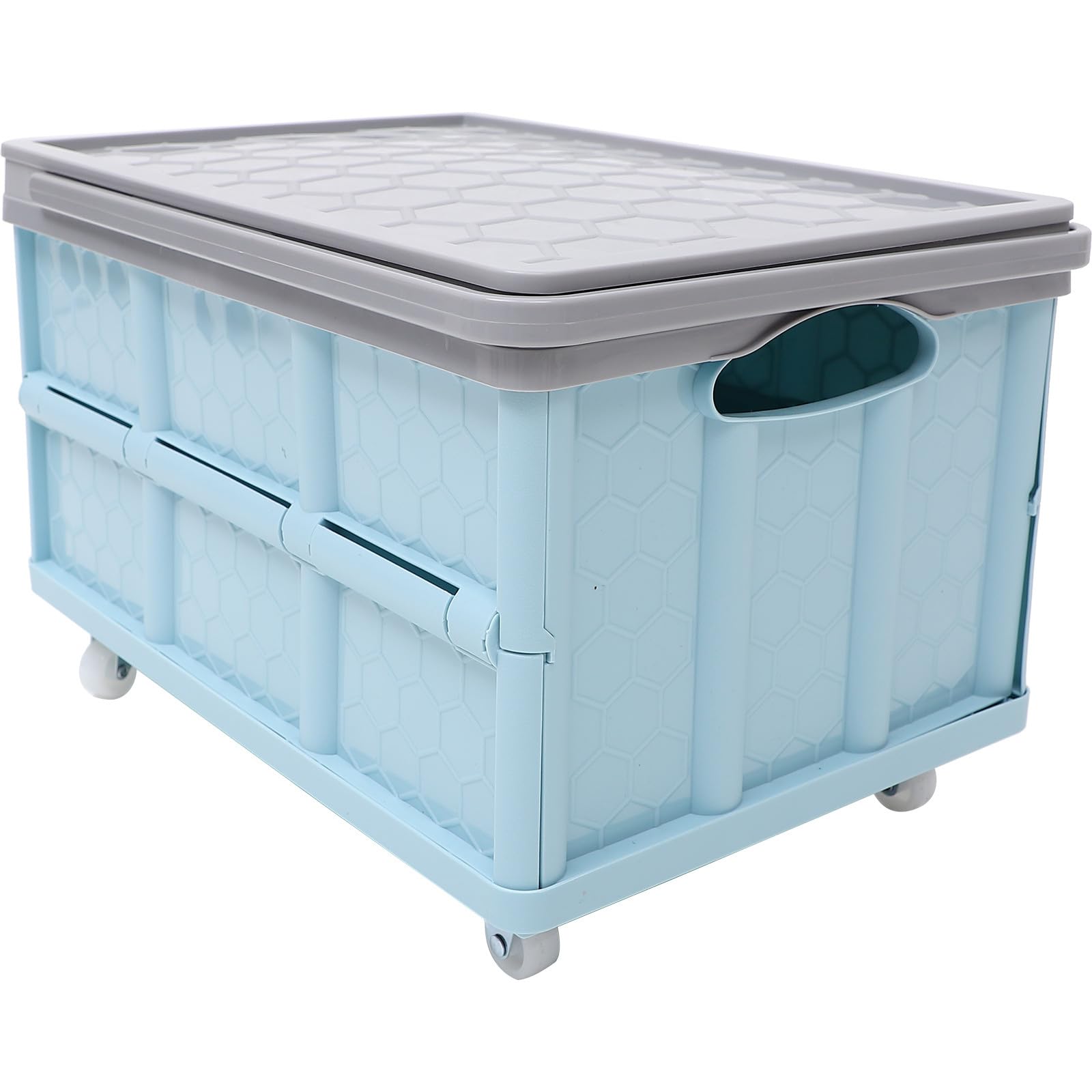 jojofuny Caja de Almacenamiento Apilable con Tapa y Ruedas Azul Grande