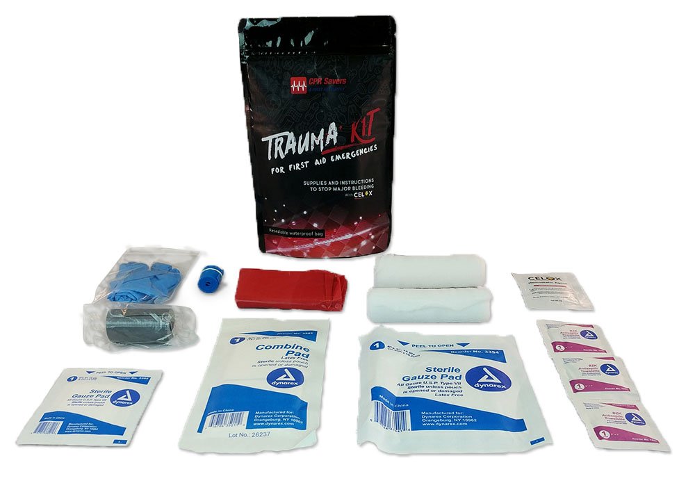 CPR Savers Waterproof Professional Trauma Kit with Celox Blood Clotting Granules and Bandages to Control Bleeding and Care for Outdoors, Tactical, or Hiking First Aid Emergencies