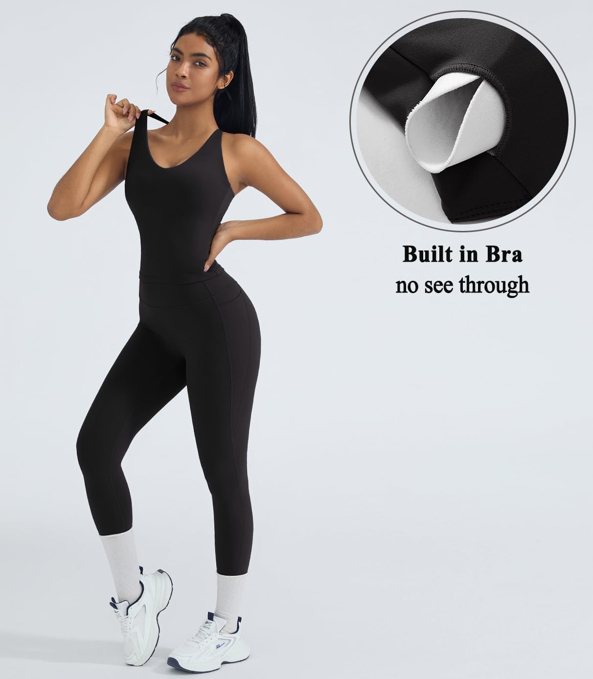 OMKAGI 2 Piece Workout Sets for Women Padded Workout Tops Booty Leggings with Pockets Gym Sets - Image 2