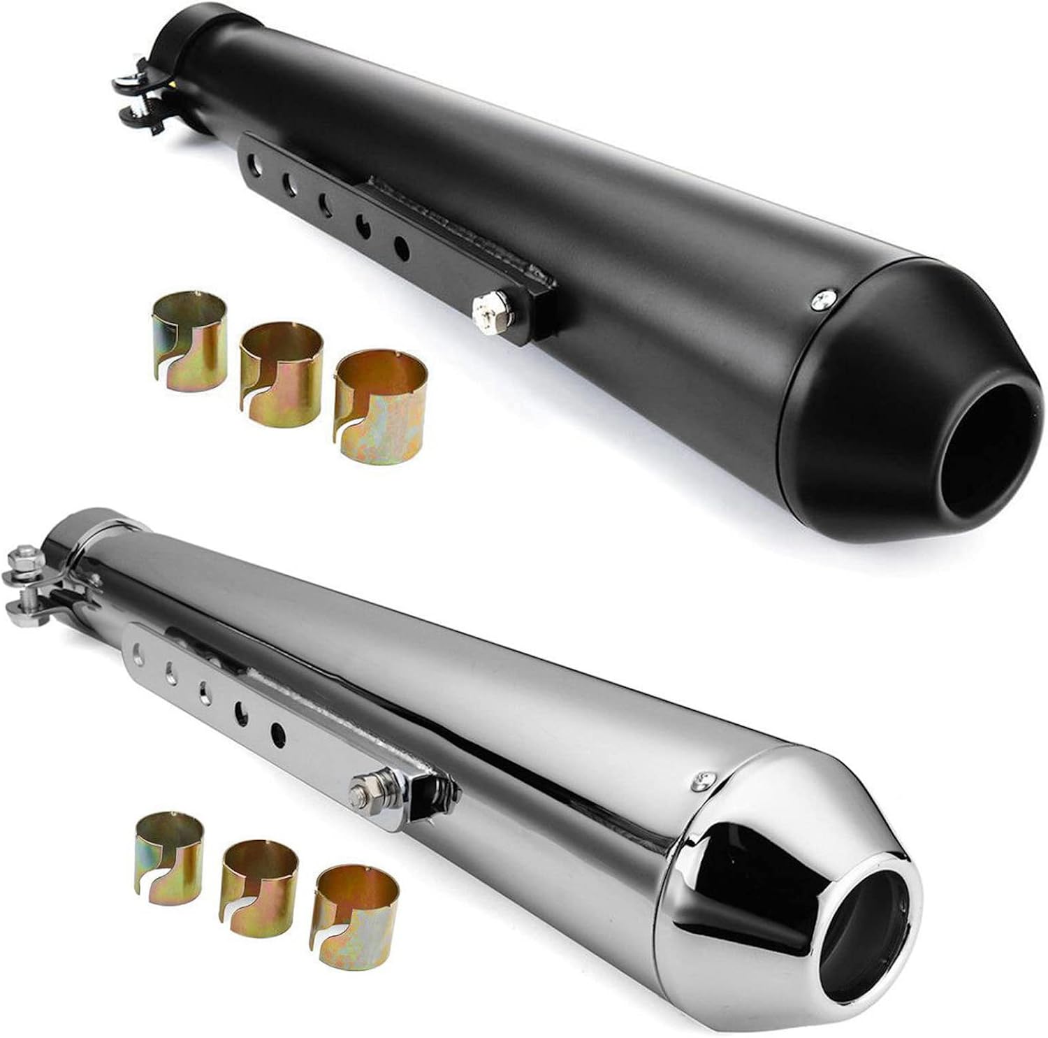 Motorcycle Cafe Racer Exhaust Muffler Pipe Tube And Sliding Bracket Universal (Black)