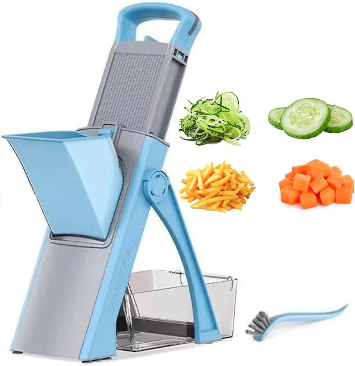 Multipurpose Vegetable Chopper and Mandoline Slicer, All-in-One Food Cutter, Onion Chopper, Vegetable Dicer, Cheese Grater, Garlic Mincer, Julienne and Adjustable Stainless Steel Blade