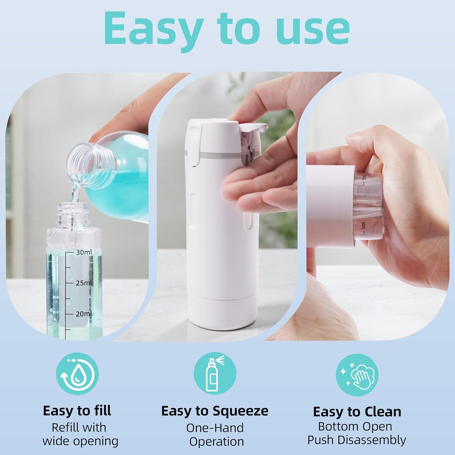 4 in 1 Travel Dispenser Bottle, Leakproof Refillable Toiletry Containers with Label Stickers, Travel Size Bottles for Shampoo, Conditioner & Body Wash, Travel Camping Business Trip Use (White)