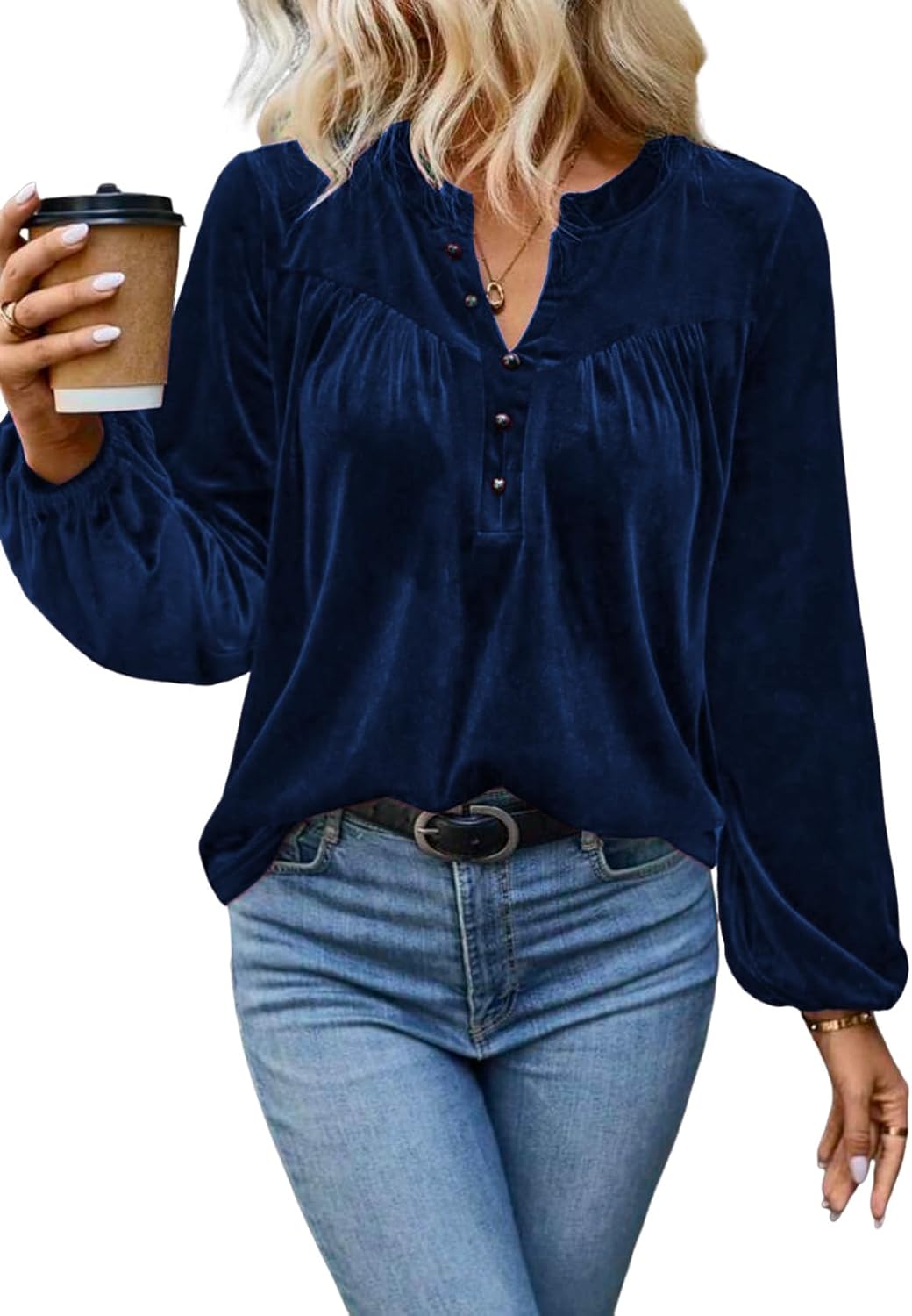 Womens Long Sleeve V Neck Dressy Casual Elegant Velvet Tops Winter Fall Fashion 2026 - Image 5