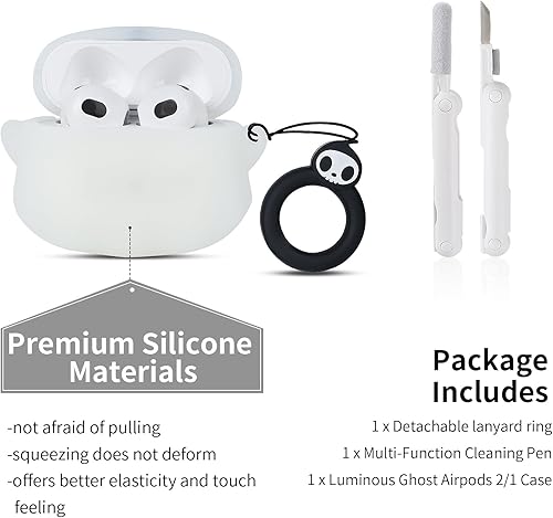 Miniatura 6 de Funda de carga compatible con Apple AirPods de 3 generación con kit de limpieza, brilla en la oscuridad, divertido anime 3D Halloween, fantasma,