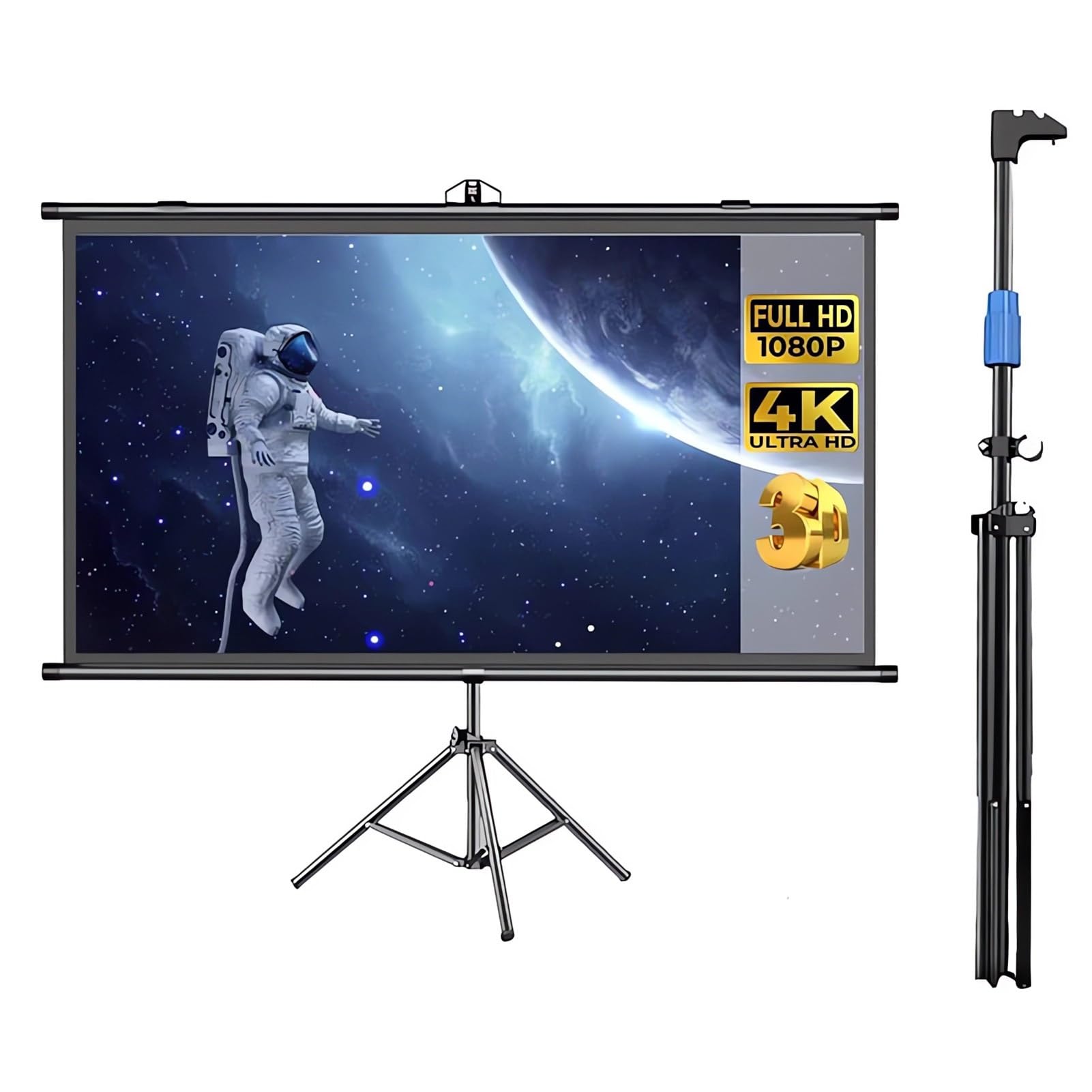 Écran de Projection Portable sur Pied, 60/72 Pouces, avec trépied, Enroulable, for intérieur et extérieur(72 inch)