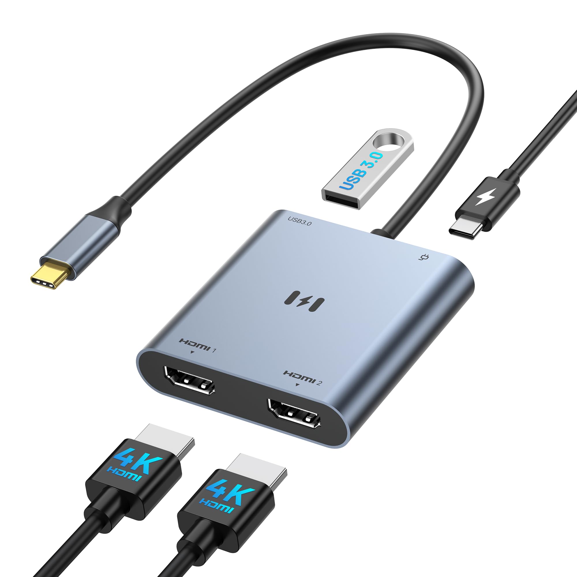 Selore&amp;S‑Global USB‑C to Dual HDMI Adapter, 4K@60Hz Multiport Converter