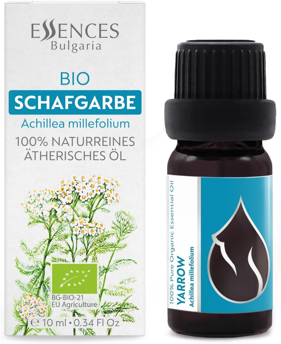 Essences Bulgaria Organic Yarrow Essential Oil 1/3 Fl Oz | 10ml | Achillea millefolium | 100% Pure and Natural | Undiluted | Therapeutic Grade | Family Owned Farm | Steam-Distilled | Non-GMO | Vegan