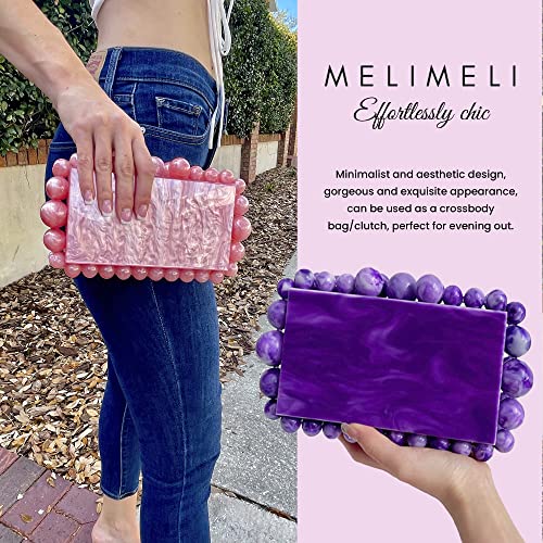 Melimeli Acrylic Evening Beaded Clutch Box Bag For Women Glitter Marble Purse Handbag For Wedding Cocktail Party Prom Bride (Purple) #TOP4