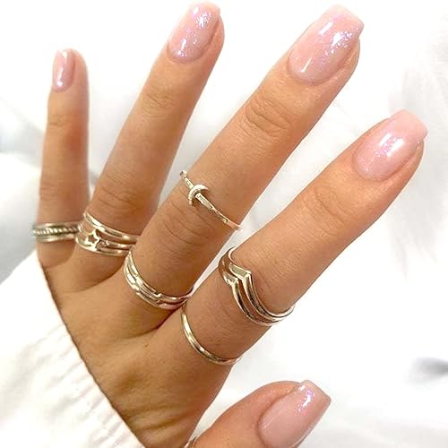 Vista 4 de Long tiantian Regalos de Navidad para chicas adolescentes, anillos apilables para mujeres, anillos de nudillos ajustables de estilo bohemio, midi