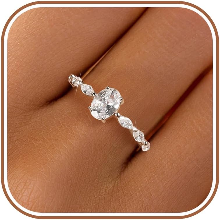 LOVECOM 2CT 925 Sterling Silver Engagement Rings for Women Radiant Cut Solitaire Cubic Zirconia Wedding Band CZ Promise Rings for Her Simulated Diamond Ring Jewelry Birthday Gifts for Mom