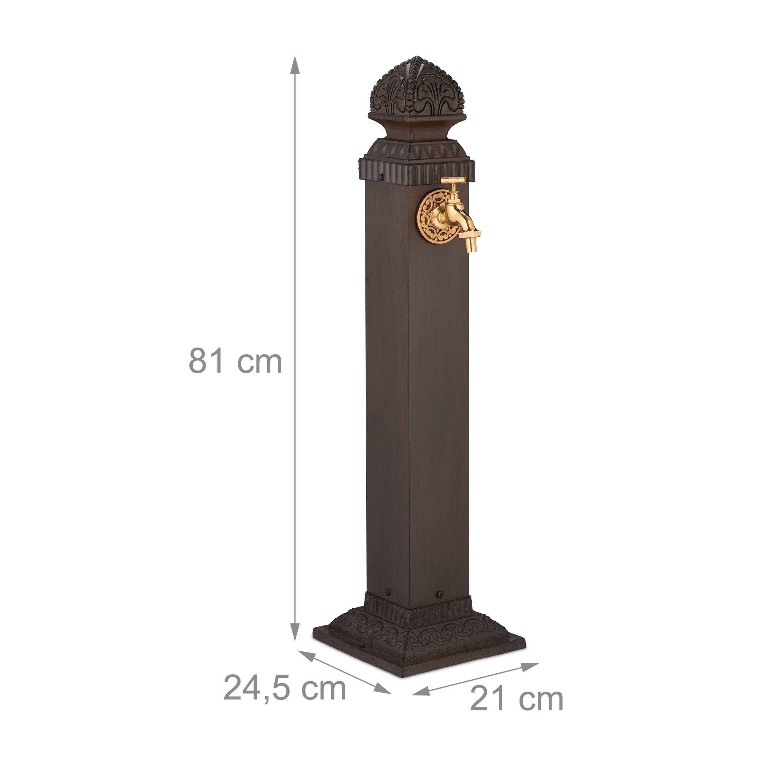 Relaxdays Fontaine extérieure pour Le Jardin ou la terrasse, Robinet, Design Antique, HxLxP 81 x 21 x 24,5 cm, Marron