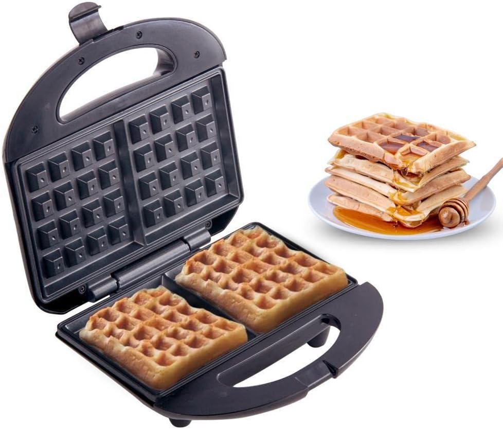 Lifelong Waffle Maker Machine for Home - 750W Mini Waffle Cone Maker with Non Stick Coating and Cool Touch Handle- 2 Belgian Waffles in Minutes - 1 Year Manufacturer's Warranty (Black - LL105W)