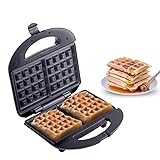 Lifelong Waffle Maker Machine for Home - 750W Waffle Cone Maker with Non Stick Coating and Cool Touch Handle- 2 Belgian Waffles in Minutes - 1 Year Manufacturer's Warranty - Black (LLWM105)