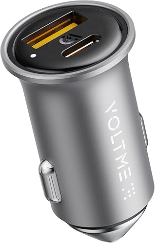 VOLTME Cargador de coche, 30 W PD 3.0 USB C cargador de coche, bloque de carga de energía rápida, doble puerto USB A y C, adaptador de cargador para