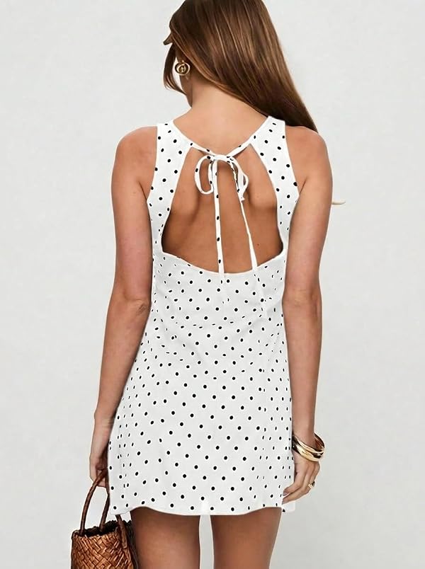 Women's Summer Polka Dot Sleeveless Mini Boat Neck Dress White S by LIGHT DOT - Used condition - Image 2