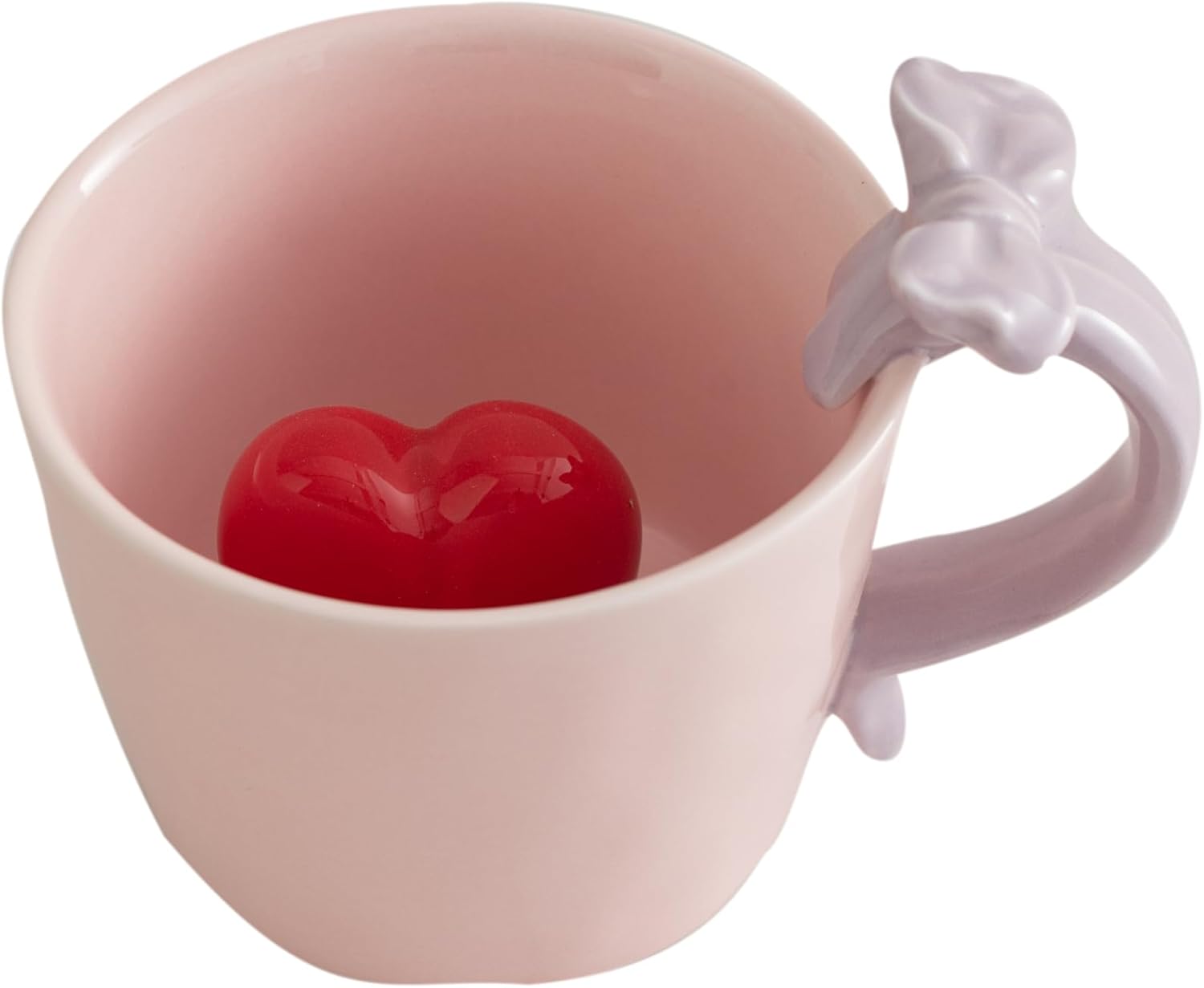 DIHOclub Ceramic Coffee Mug with Love Figurine & Bow Handle, Giftable Novelty Tea Cup for Lover Women Men, Valentine's Day Gift Idea (Pink)