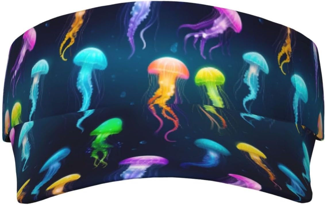 Jellyfish Ocean Print Sun Visor Hats for Women Men Adjustable Sports Golf Running Sun Caps Black
