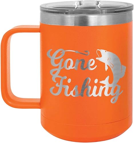 Miniatura 6 de ONLYGIFTS.COM - Taza de café con tapa deslizante (13.0 fl oz), diseño con texto "GONE FISHIN", Verde