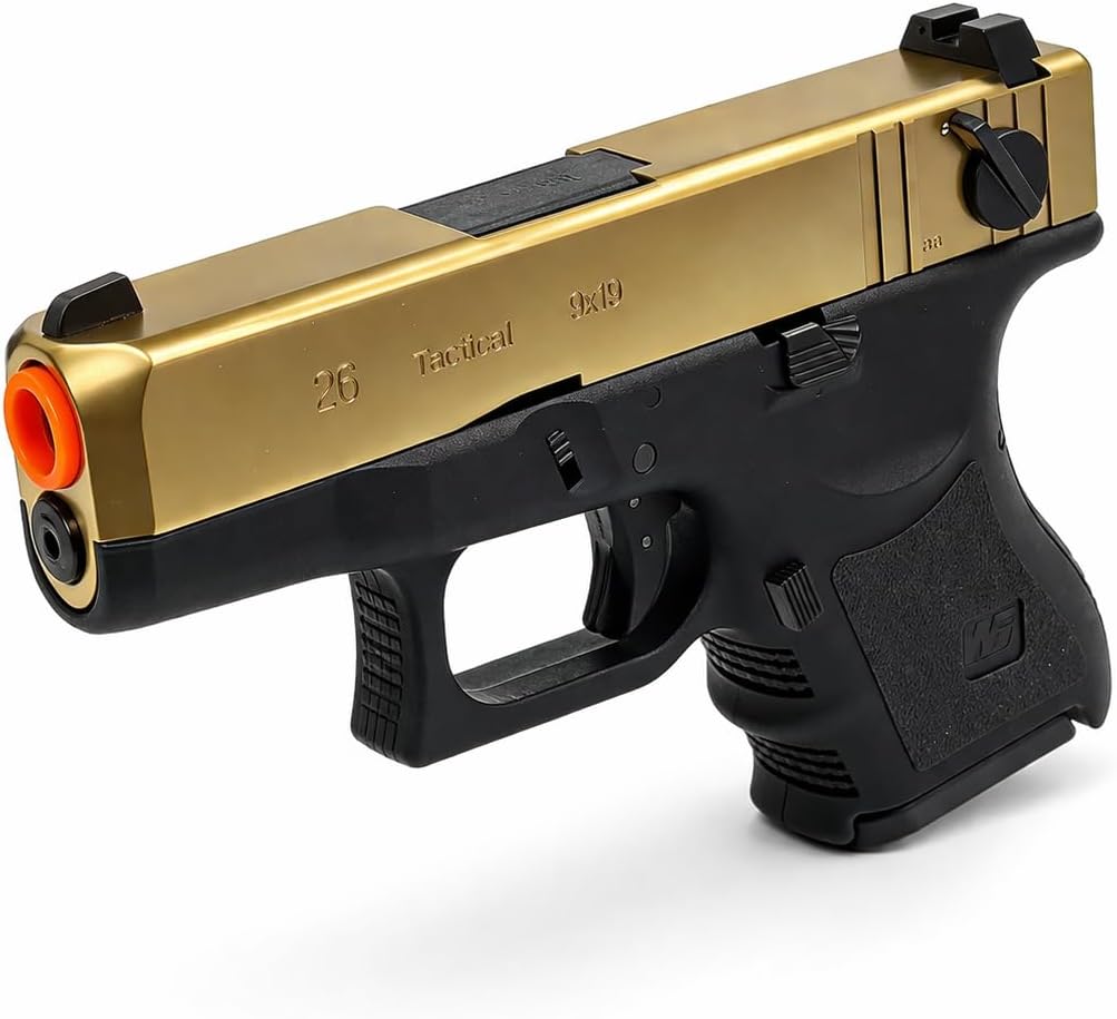 WE G26 Style Gas Blowback Airsoft, Full & Semi Auto, Compact GBB with Metal Slide, Adjustable Hop-Up, 6mm BB