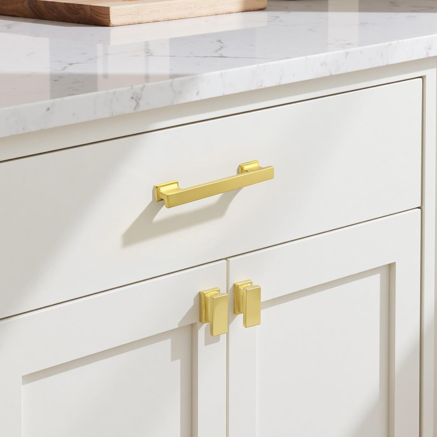 KNOBWELL 12 Pack Brushed Gold Solid Cabinet Knobs Overall Length 1-1/2 Inch Single Hole Kitchen Cabinet Hardware for Cupboard Drawer Dresser Knobs