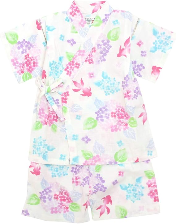 Amazon Co Jp 甚平 ベビー 女の子 綿100 日本製生地 じんべい スーツ上下 祭 子供甚平 紫陽花 白 9362 95cm 服 ファッション小物