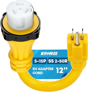 Kohree 50 Amp to 110V RV Adapter, 15 Amp Male to 50 Amp Female RV Power Adapter Cord 12", RV Dogbone Electrical Adapter with Twist Lock Receptacle