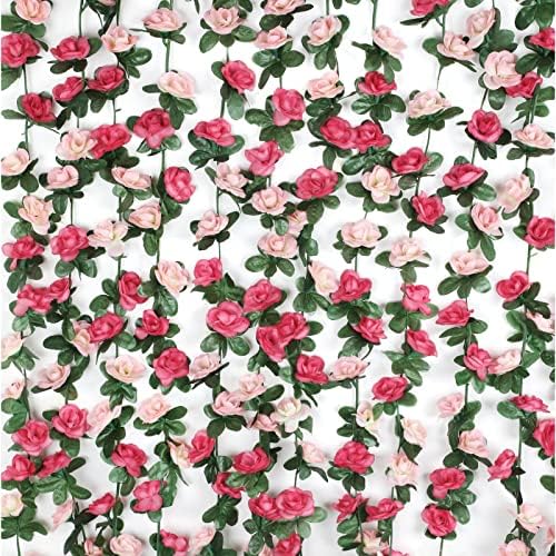 BLEUM CADE 2 Pcs 16.4Ft Flower Garland Artificial Rose Vines for Bedroom, Hanging Fake Flower Vines Garland Decorations for Wedding Party Valentines Day Christmas Wall Room Decor Aesthetic
