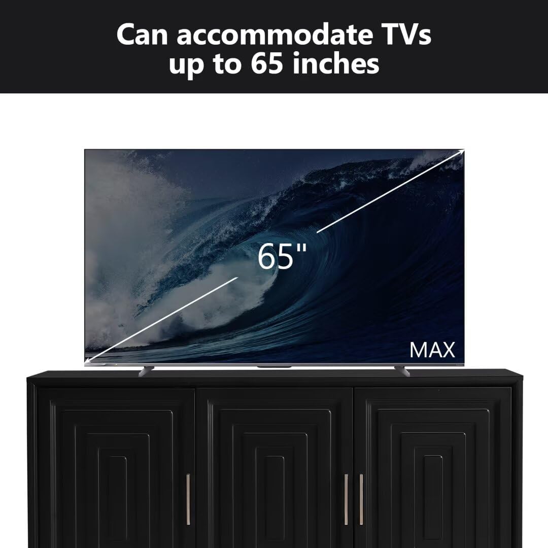 65" TV Stand for TVs up to 50-59 inches, Modern Entertainment Center Media Console Cabinet with 2 Spacious Storage Space, Solid Wood Legs for Living Room, Black