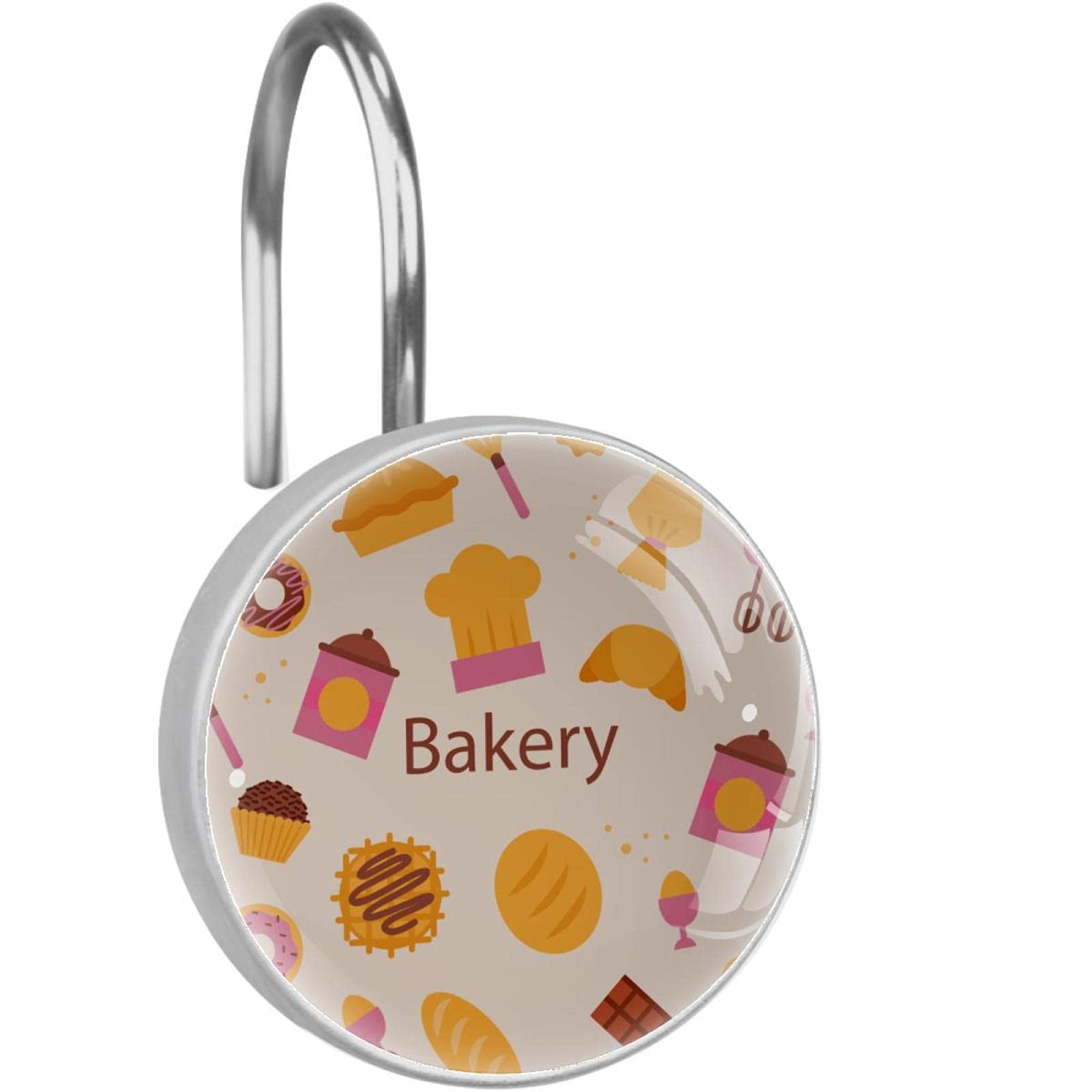 Crochets pour rideau de douche lot de 12 anneaux inox pour salle de bain à motif boulangerie