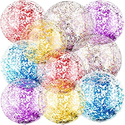 Sotiff 20 Pcs Inflatable Glitter Beach Ball 24 Inch 16 Inch Clear Beach Ball Blow Up Pool Balls Large Swimming Pool Water Toys for Kids Adults Outdoor Summer Birthday Party Favors, 5 Colors