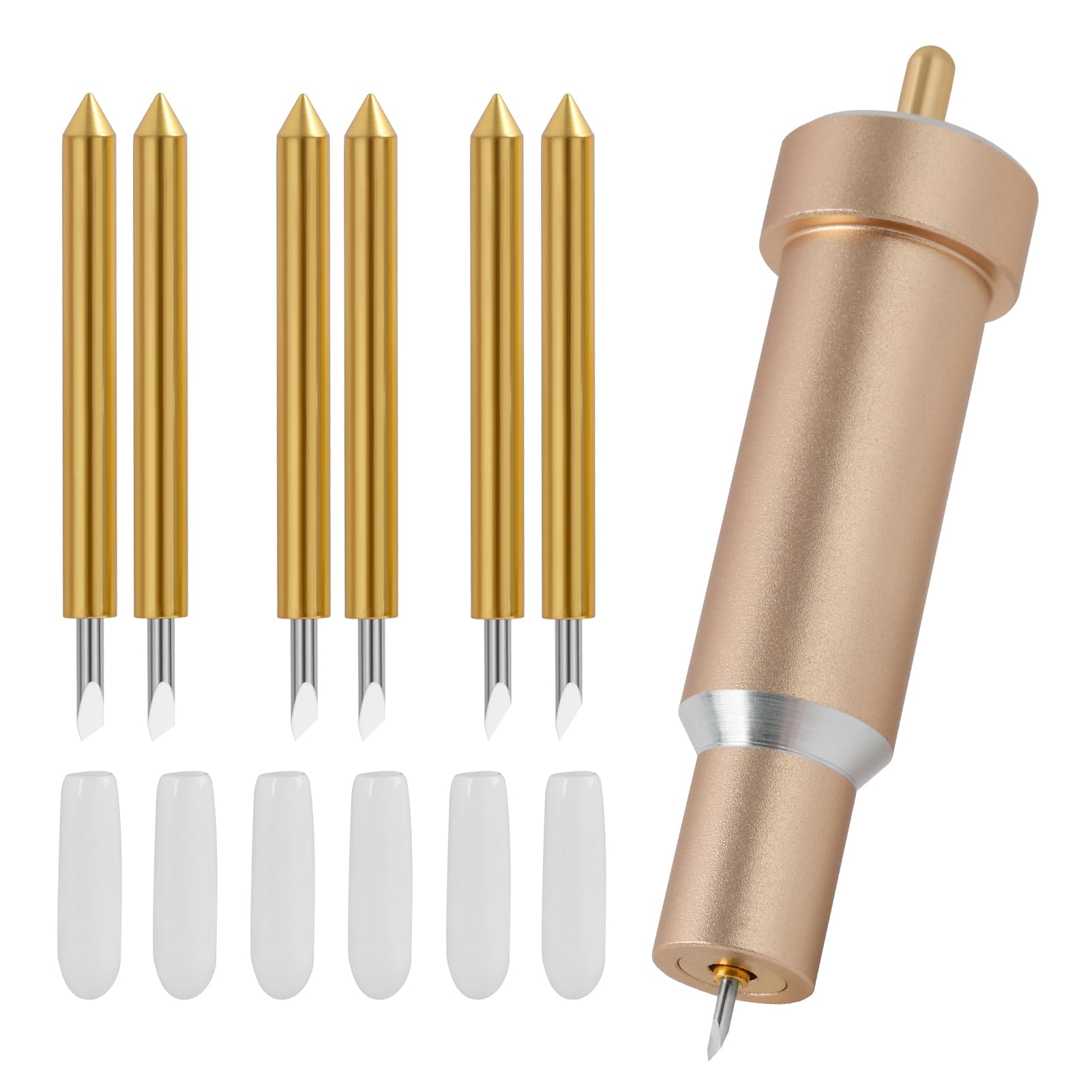 Premium Fine Cut Blade + Casing, Suitable for Cricut Maker 3, Explore Air, Air 2, 6 Blades Made of Tungsten Steel 30° 45° 60°, Accessories for Plotter, Compatible with Cricut Blade, Knife, Gold