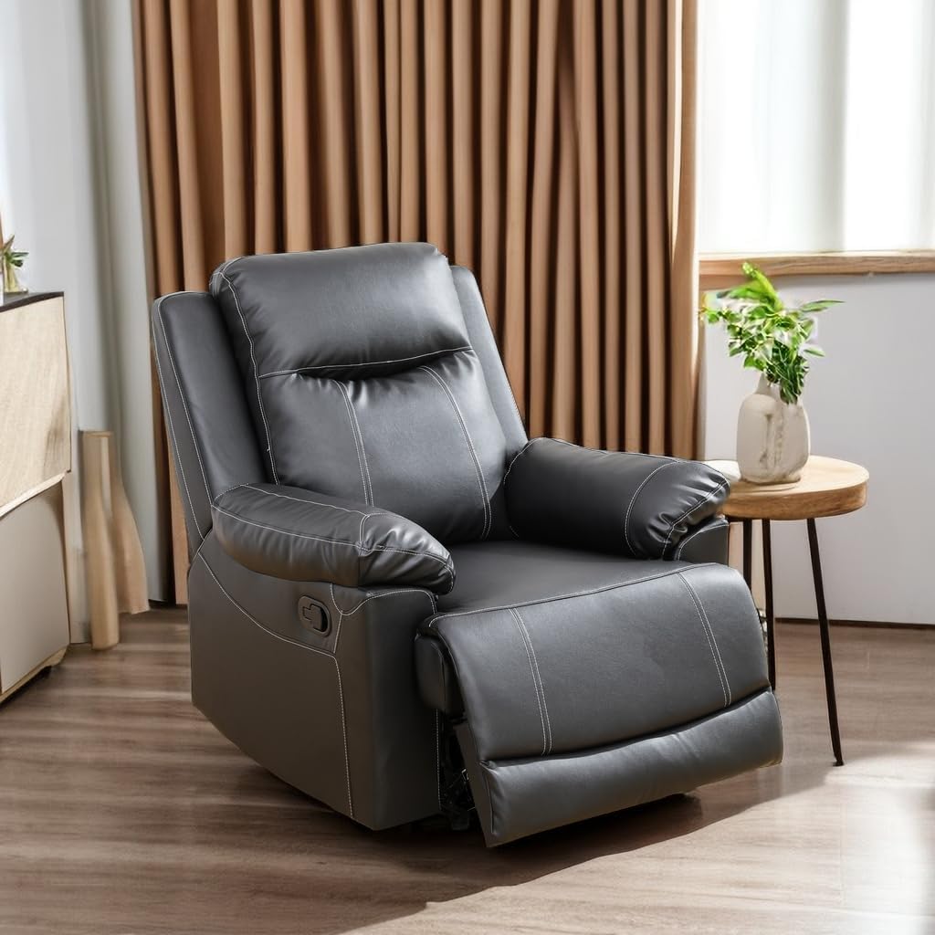 A Ainehome Furniture Living Room Reclining Sofa Sets Vegan Leather Luxury Recliner Sofa Office Recliner Couch and loveseat and Chair for Living Room (A-Leather Black, Chair)