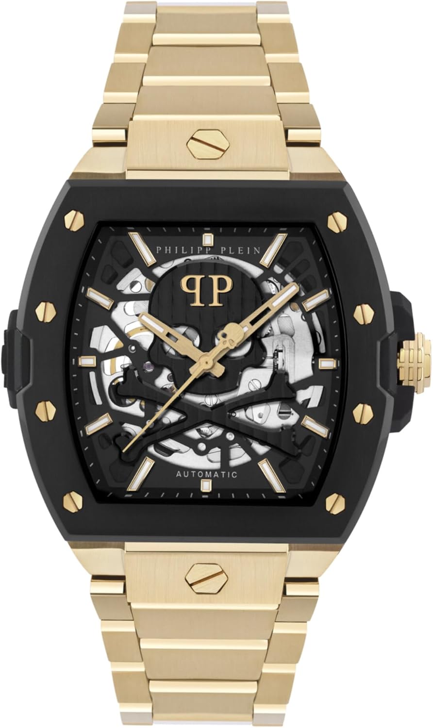 Philipp Plein Collection Luxury Mens Watch Timepieces with a Gold Bracelet and Case Featuring a Black Dial