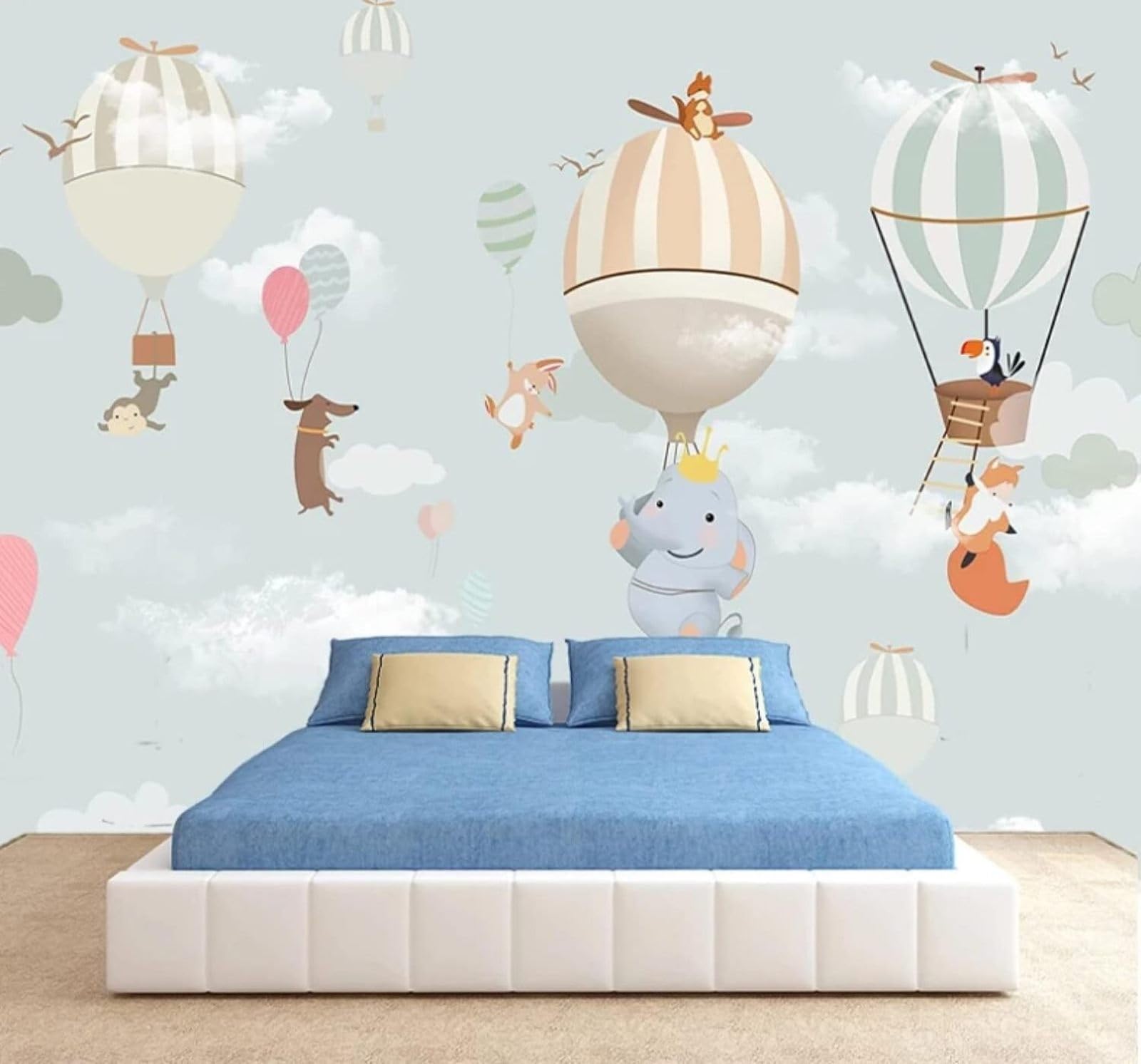 Xlming 430Cm×300Cm(B×H) Elephant Cartoon Animal Balloon Sky 3D Wallpaper Luxury Home Dining Decor Paste Sofa Living Room The Wall For Bedroom Mural-430Cm×300Cm