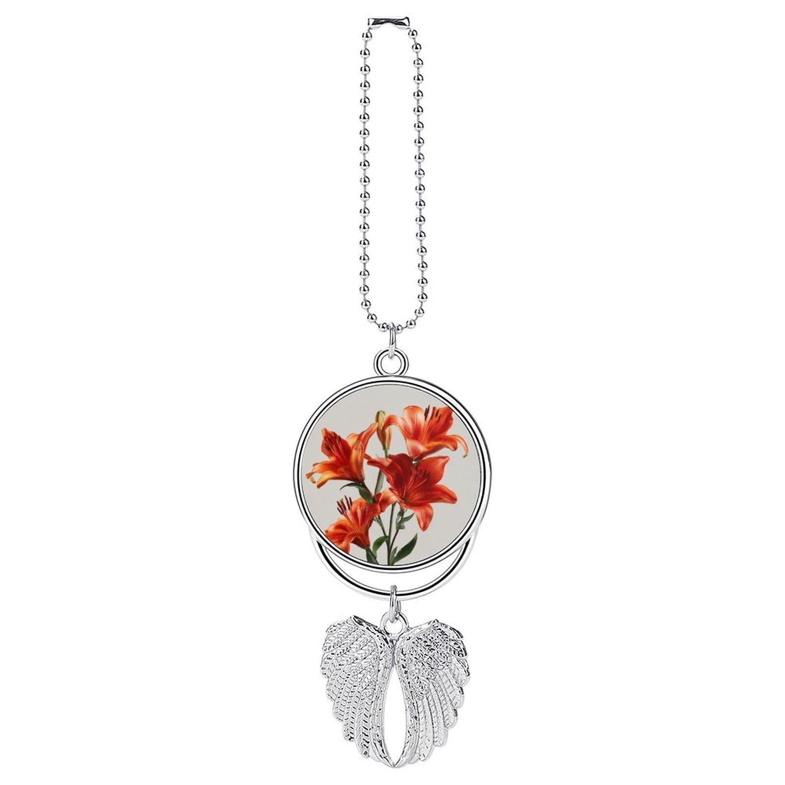 Jubonexis Silver Red-Orange Lilies Car Hanging Pendant Car Interior Decoration Rearview Mirror Charms Ornaments