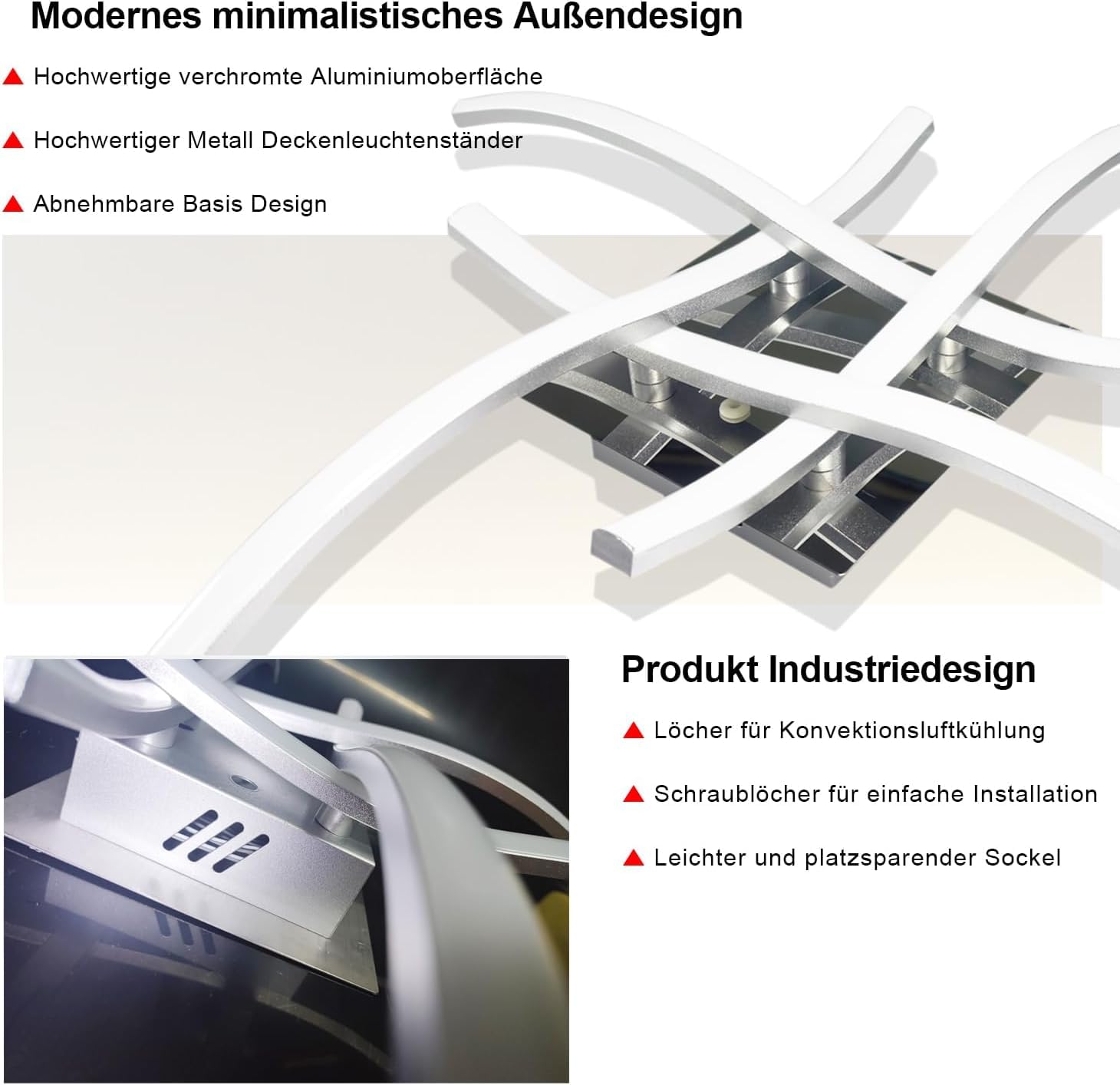 4-Flammig Dimmbare LED Deckenleuchte Mit Fernbedienung - Curved Deckenlampe, Eingebaute Platinen 28W 2800Lumen, Modern