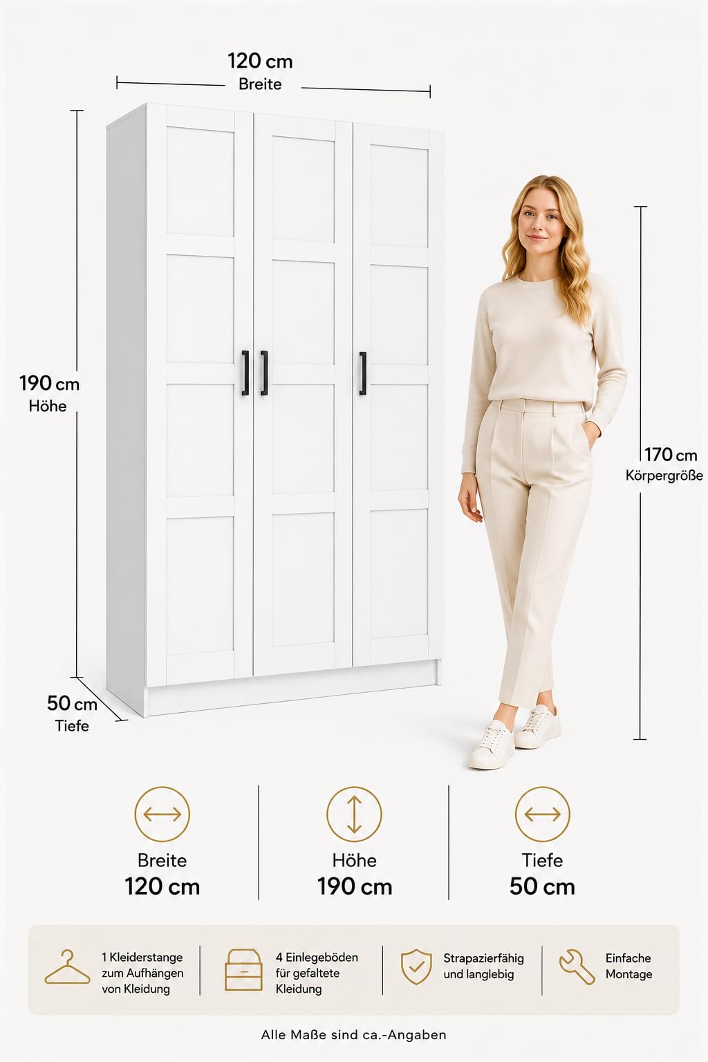 MNT311 3-türiger Kleiderschrank Weiß