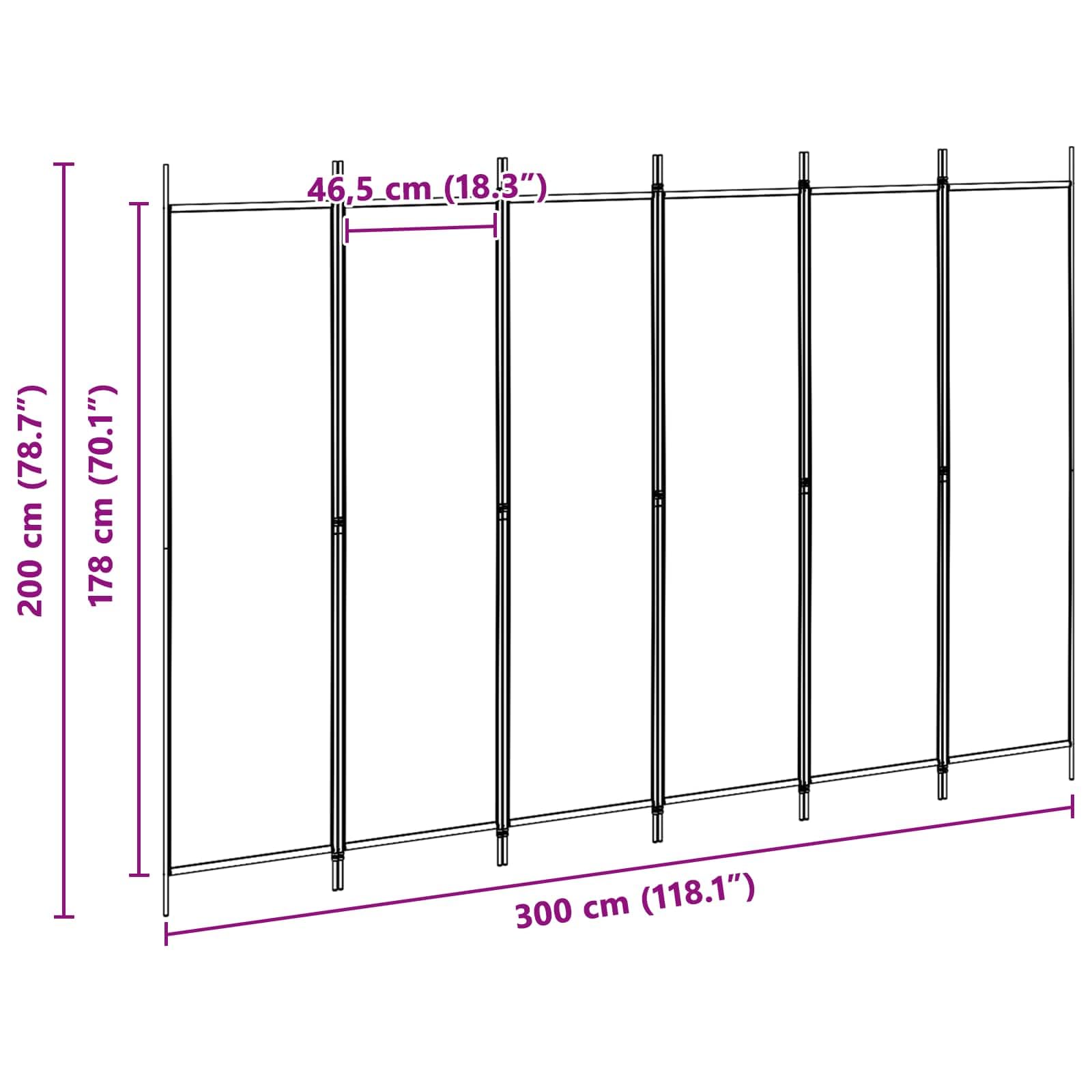 Paravent de séparation de pièce - 6 pièces - En tissu - 300 x 200 cm - Pliable - Pour salon, chambre à coucher, bureau, balcon, jardin, intérieur et extérieur