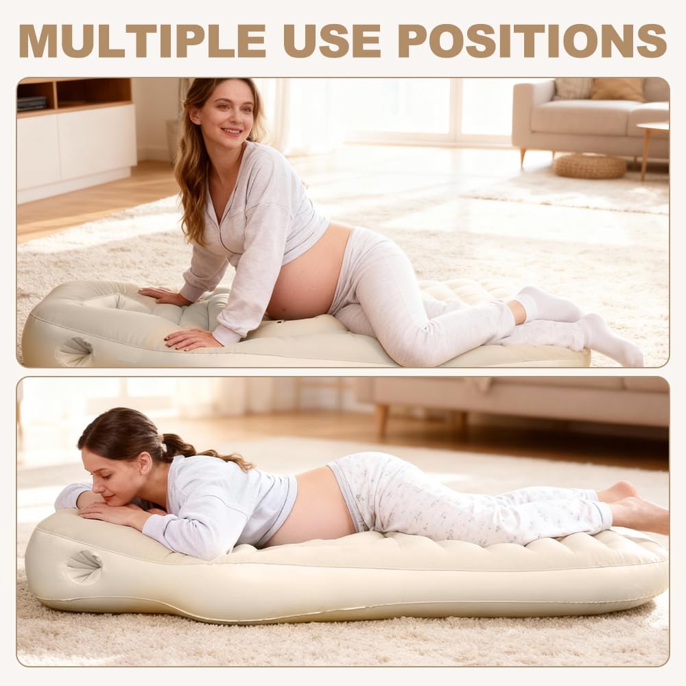 Aufblasbares Schwangerschaftskissen mit Loch, Yogamatte für Schwangere, Brown, Beflocktes PVC Luftbett