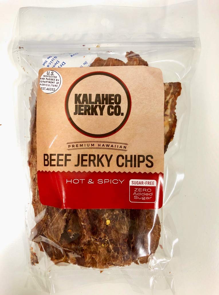 Hawaiian Beef Jerky Chips Hot & Spicy Sugar Free, Kalaheo Jerky Co., 1.75 oz.