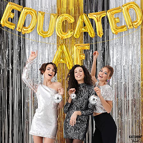 Image of KatchOn, Gold Educated AF Balloons Banner - 16 Inch | Educated AF Grad Balloon for 2026 Graduation Decorations | Yellow Graduations Balloon for Graduation Decorations 2026