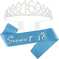 Vista 13 de 16th - Kit de corona y banda morada, decoraciones de fiesta de dulces 16, regalos y suministros para niñas (morado)