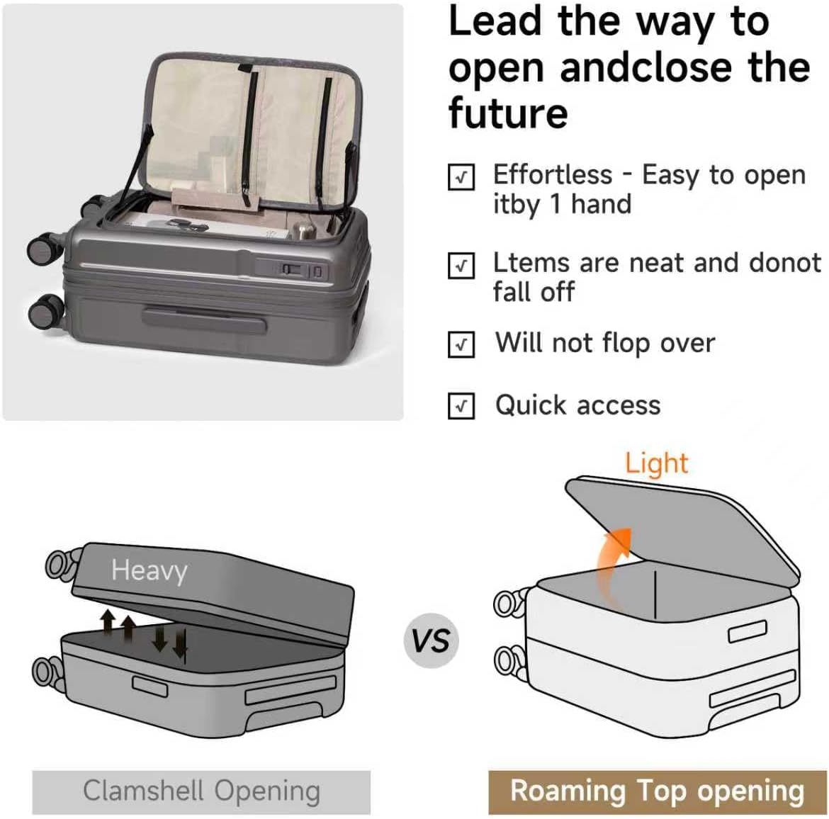 ROAMING Expandable 20 Inch Carry On Luggage With Mute Brake Wheels Airline Approved Hard Shell Suitcases with Front Pocket Top Opening Luggage with TSA Lock for Short Business Travel, Palm Grey - Image 3
