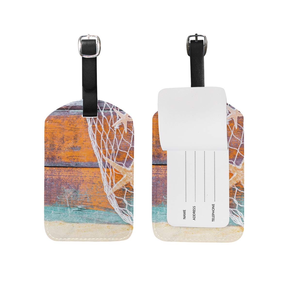 Luggage Tags Seashell Fish Net Wood Travel 1 Pack
